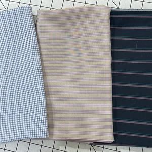 Vintage fabric remnants, blue/white check, black/peach stripe, peach stripe